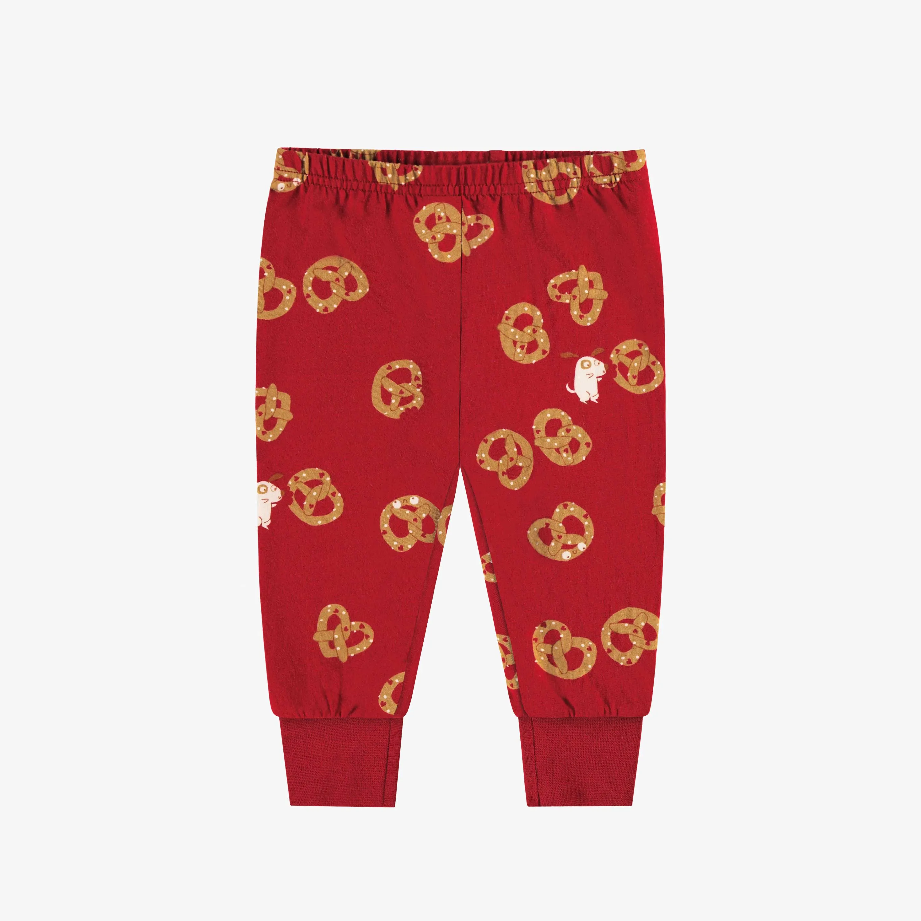 Pyjama crème et rouge à motifs Saint-Valentin, bébé||Cream and red Valentine's Day pajamas with all over print and illustration, baby