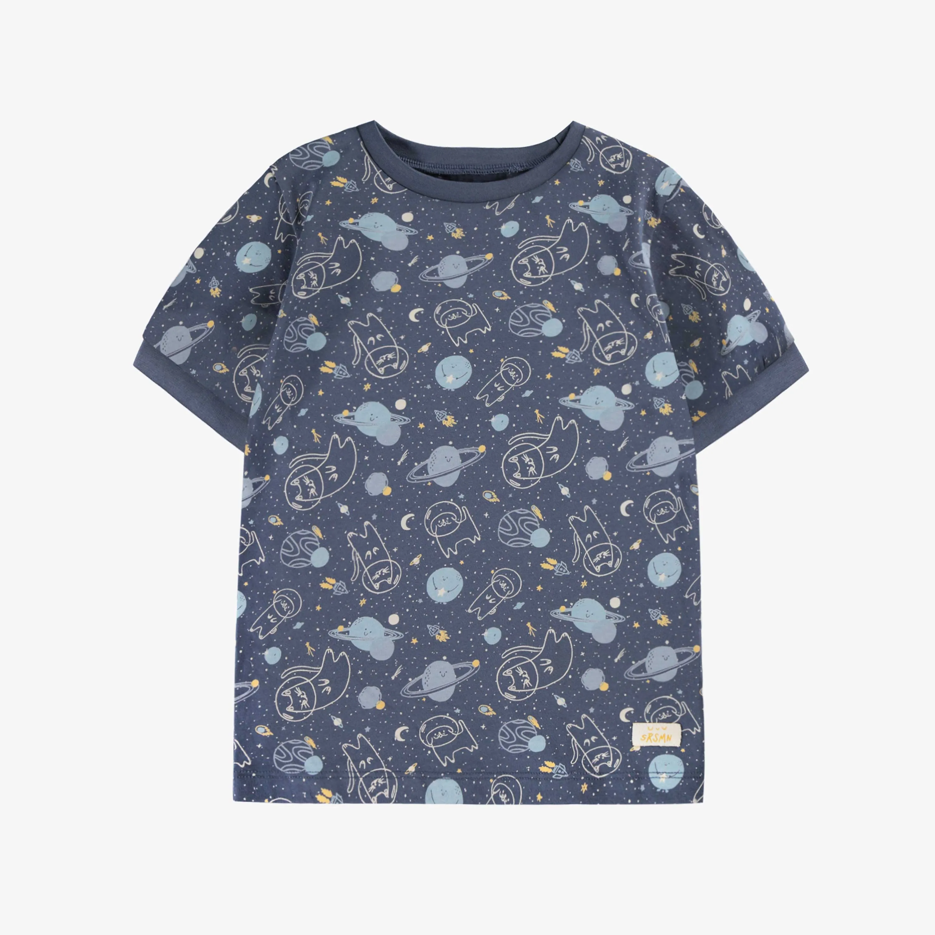 Pyjama deux pièces bleu à motifs, enfant || Two piece blue pajamas with all over print, child