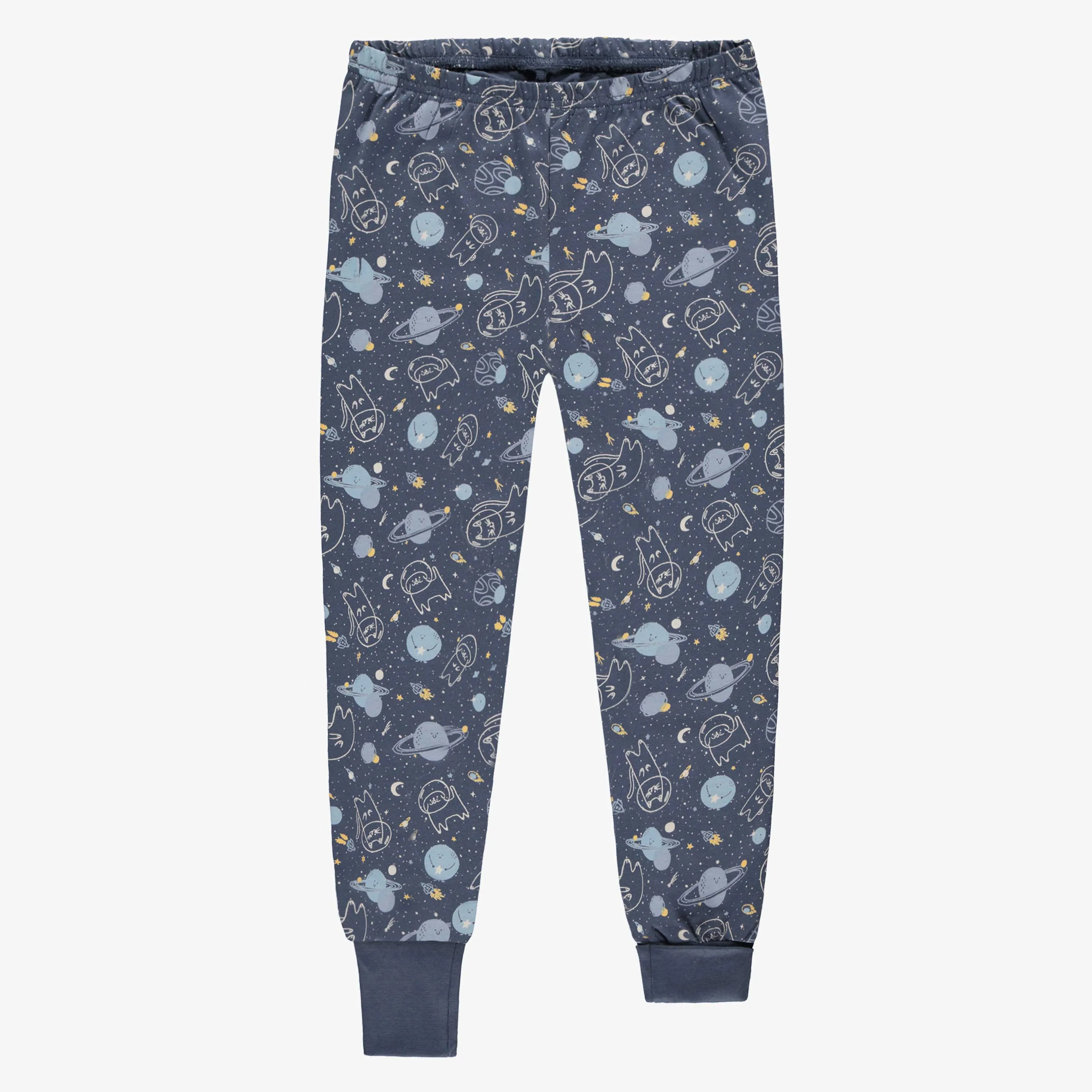 Pyjama deux pièces bleu à motifs, enfant || Two piece blue pajamas with all over print, child
