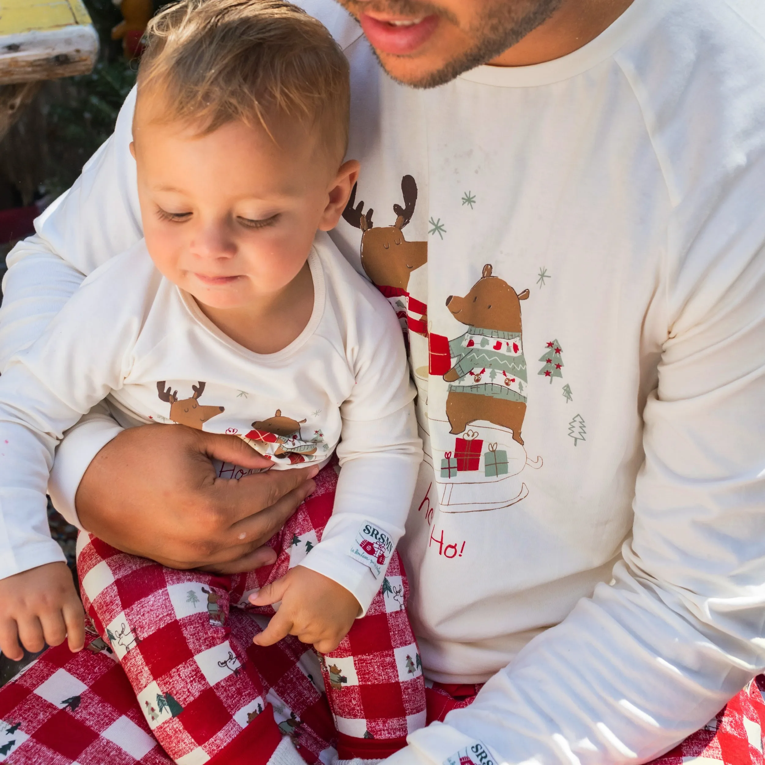 Pyjama deux pièces crème en jersey à motifs des fêtes et carreaux, bébé