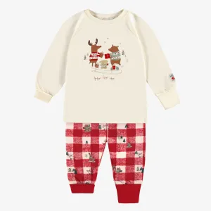 Pyjama deux pièces crème en jersey à motifs des fêtes et carreaux, bébé
