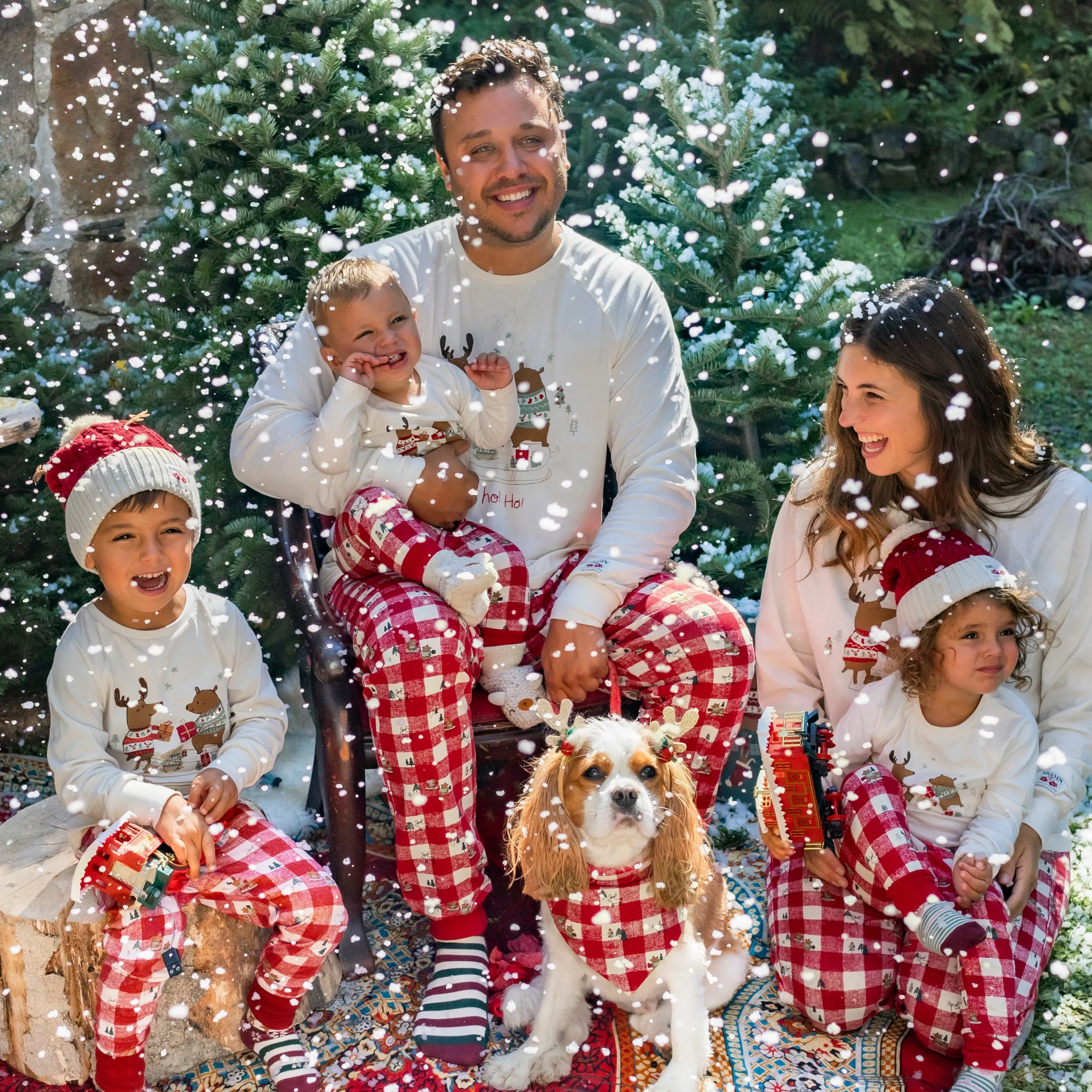 Pyjama deux pièces crème en jersey à motifs des fêtes et carreaux, bébé