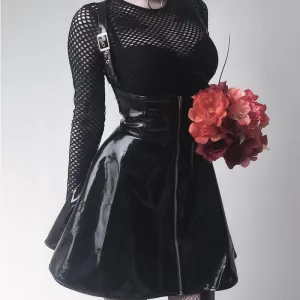 "BLACK PU LEATHER ZIPPER STRAP" DRESS UB2346