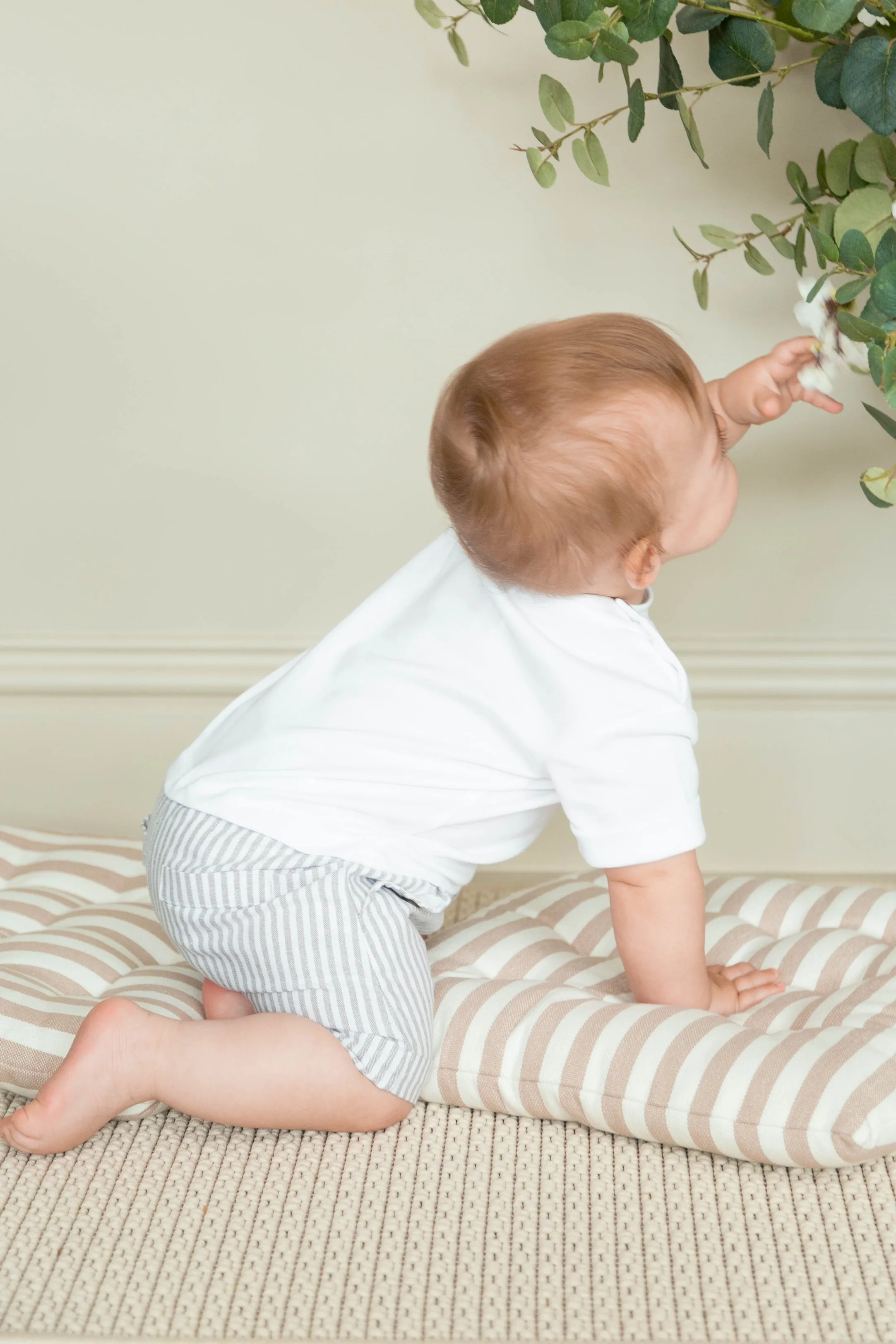 "Caleb" White & Grey Striped Romper