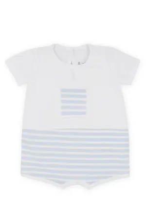 "Coby" Blue Striped Piqué Romper