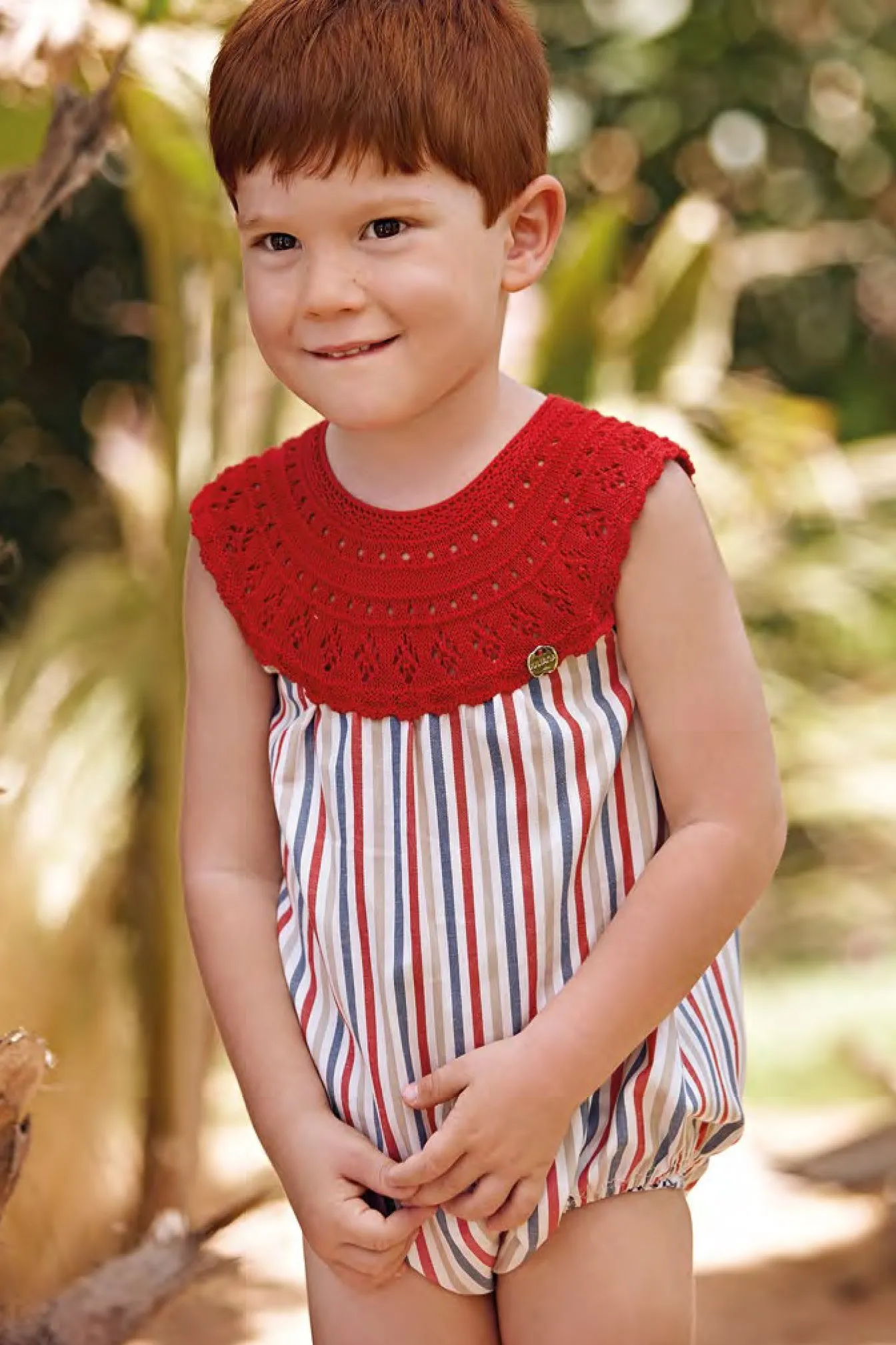 "Davey" Red Half Knit Striped Romper