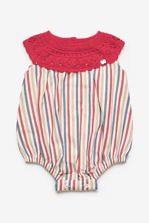 "Davey" Red Half Knit Striped Romper
