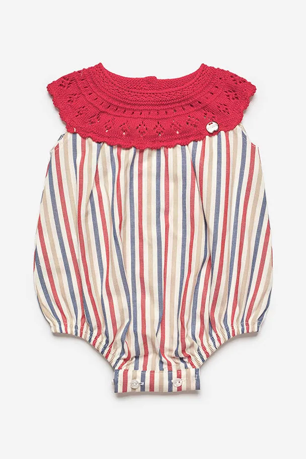 "Davey" Red Half Knit Striped Romper