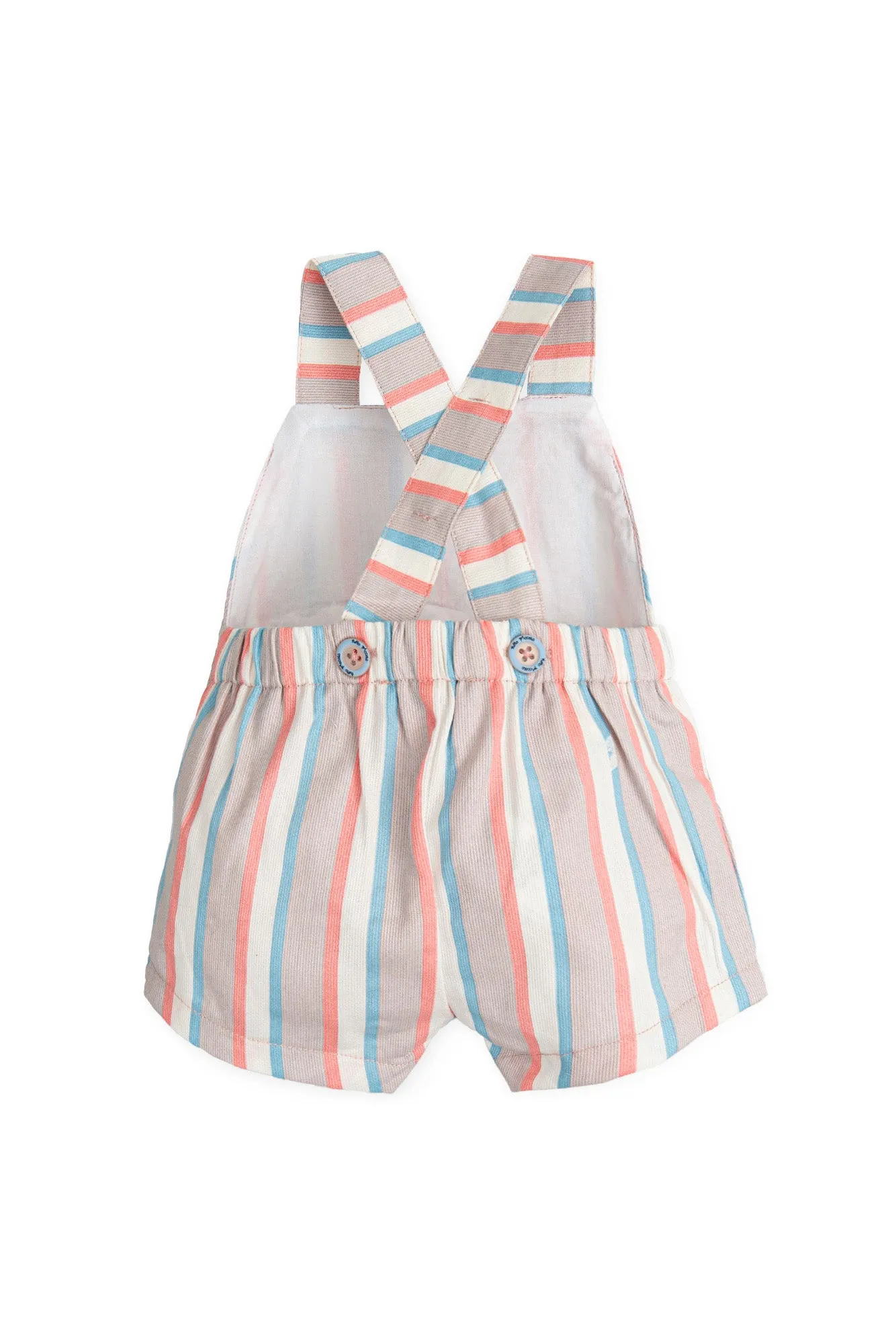 "Edward" Beige, Coral & Blue Striped Dungarees