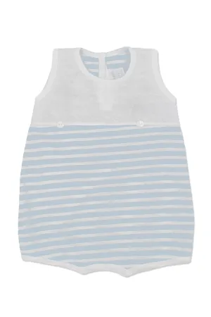 "Ernie" Blue Striped Sleeveless Piqué Romper