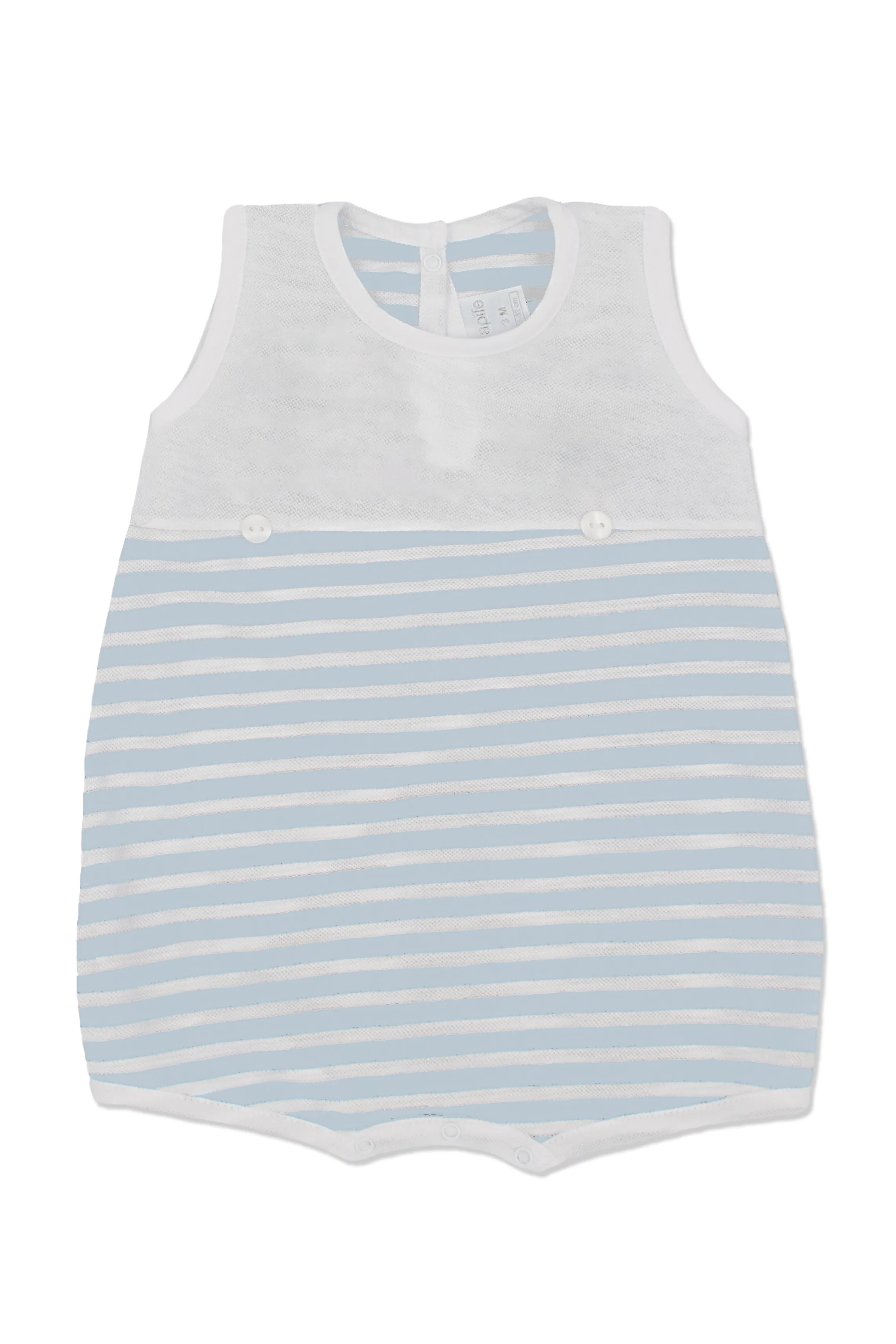 "Ernie" Blue Striped Sleeveless Piqué Romper