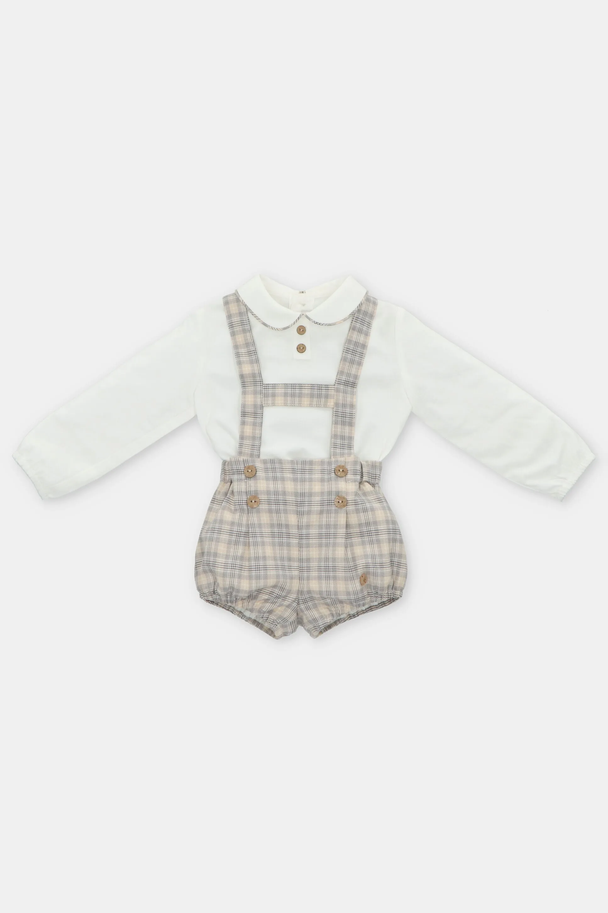 "Ethan" Stone Tartan Shirt & Jam Pants with Braces