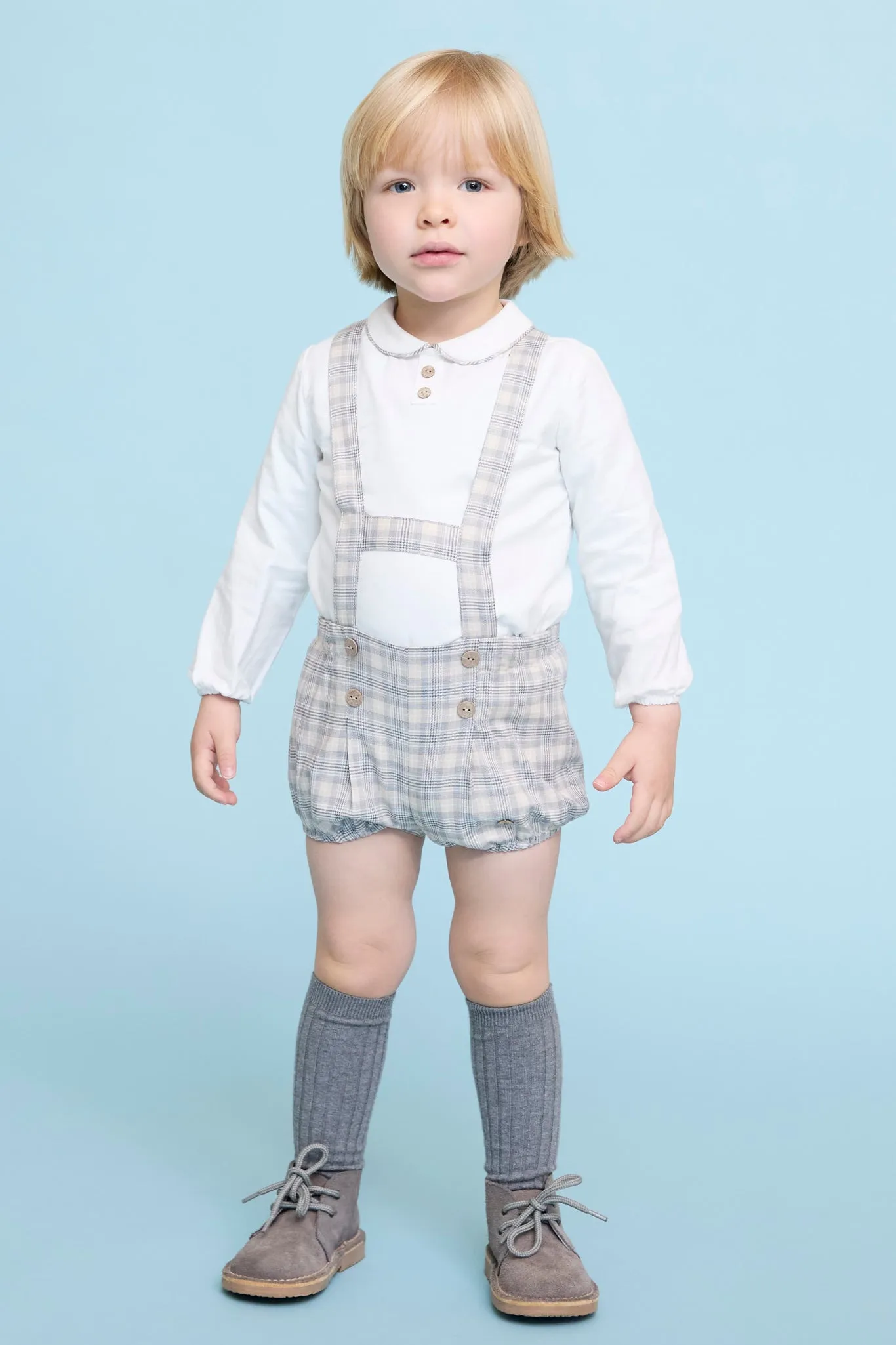 "Ethan" Stone Tartan Shirt & Jam Pants with Braces