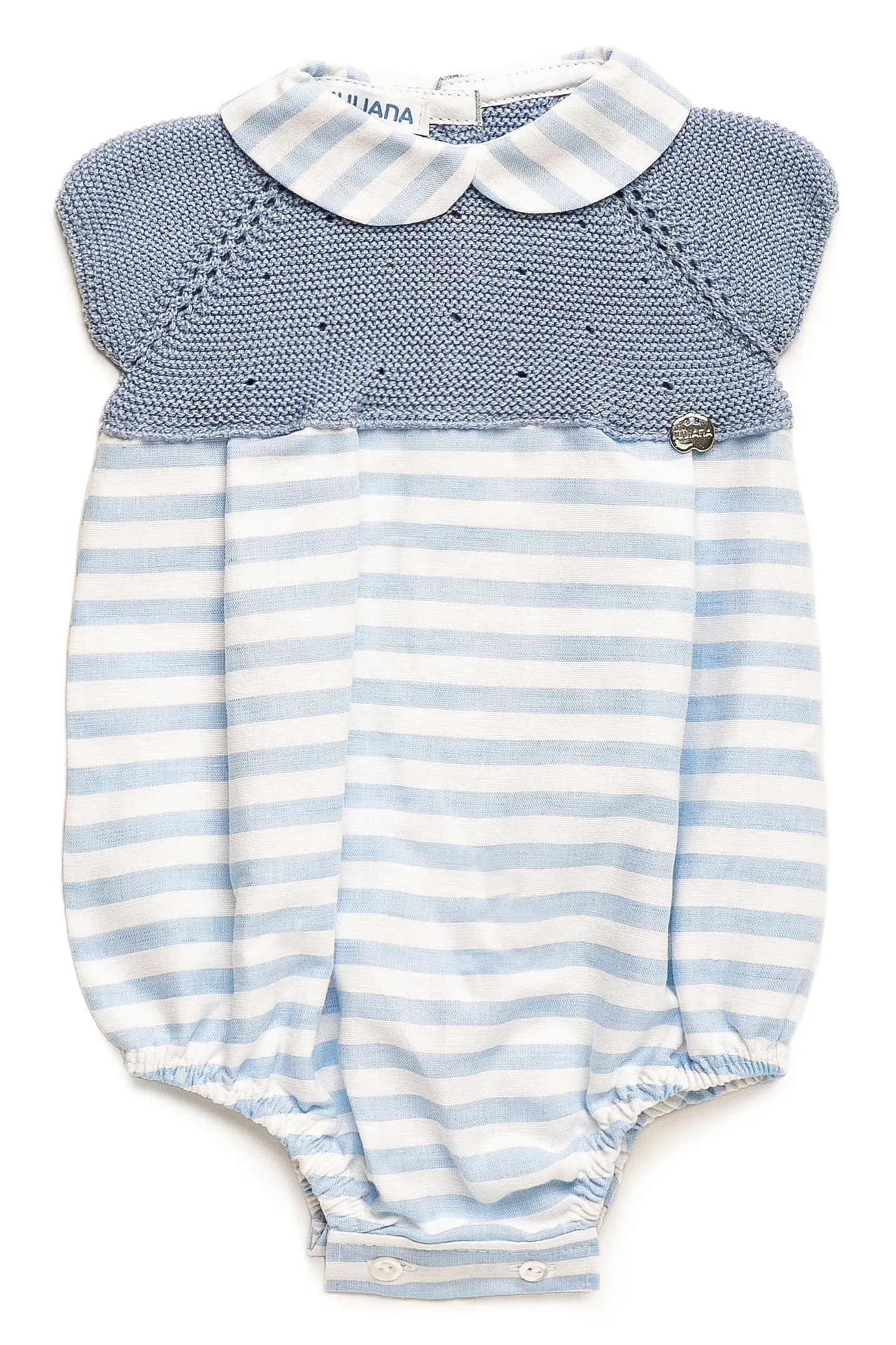 "Flynn" Sky Blue Half Knit Striped Romper