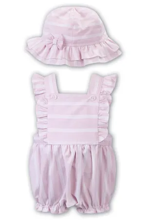 "Harriet" Pink Striped Dungaree Romper & Hat