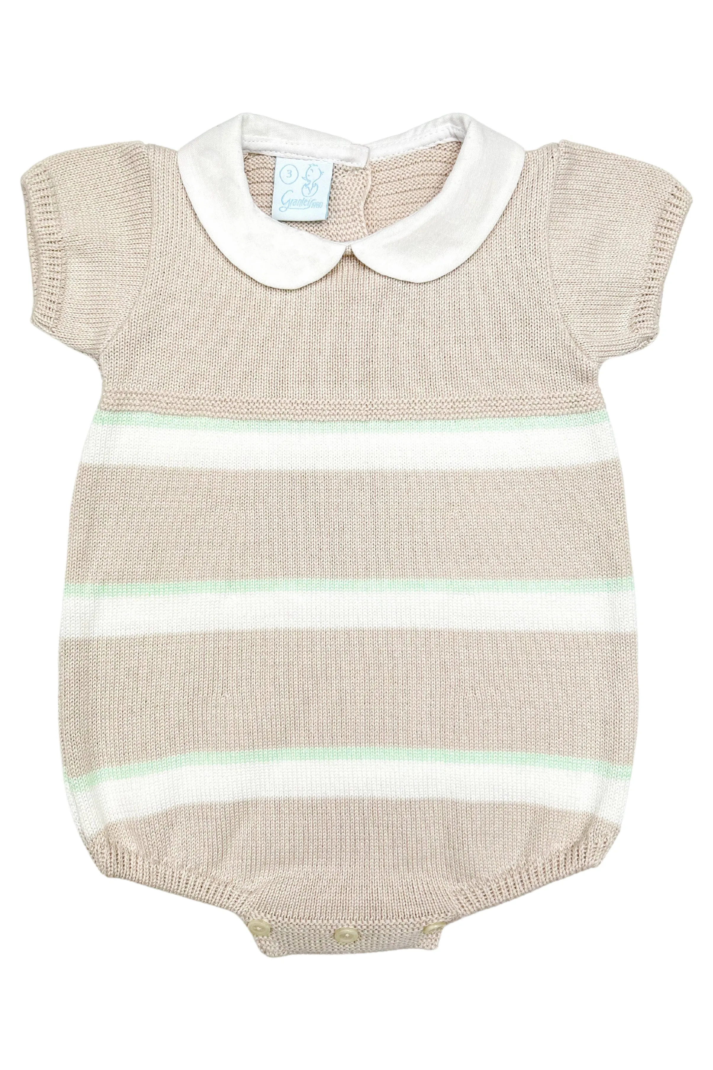 "Jonah" Stone, White & Mint Stripe Knit Romper