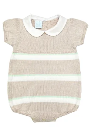"Jonah" Stone, White & Mint Stripe Knit Romper