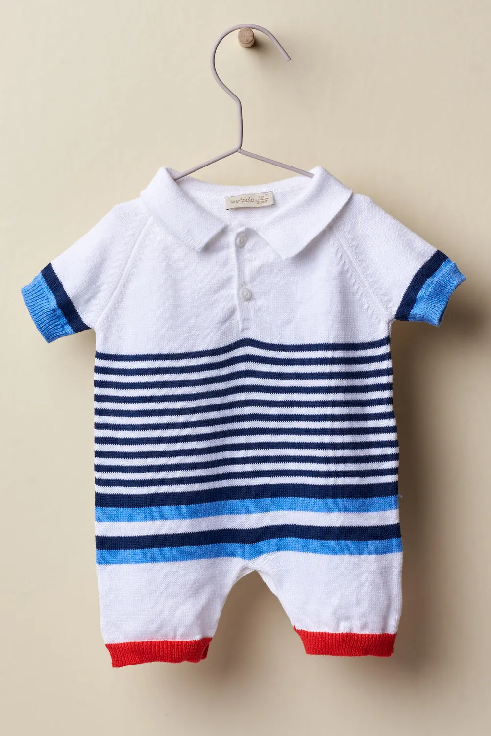"Knox" Navy & Red Striped Knitted Romper