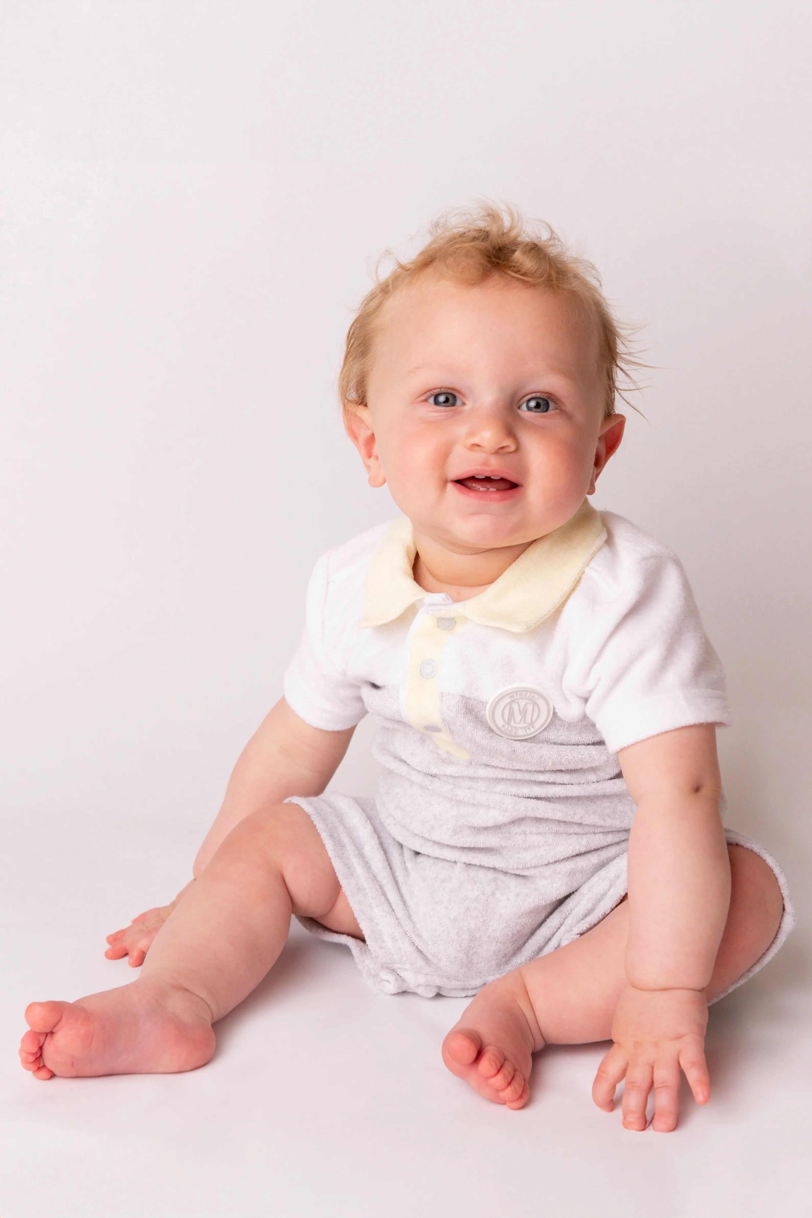 "Leo" Grey & Lemon Terry Towelling Romper