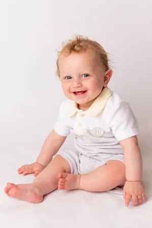 "Leo" Grey & Lemon Terry Towelling Romper