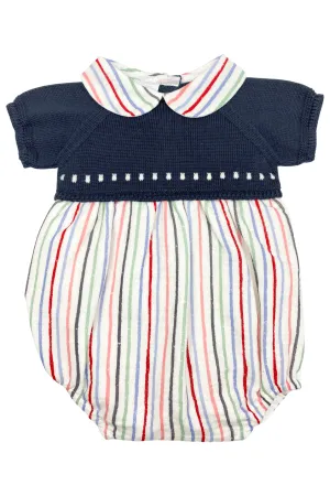 "Levi" Navy Half Knit Striped Romper