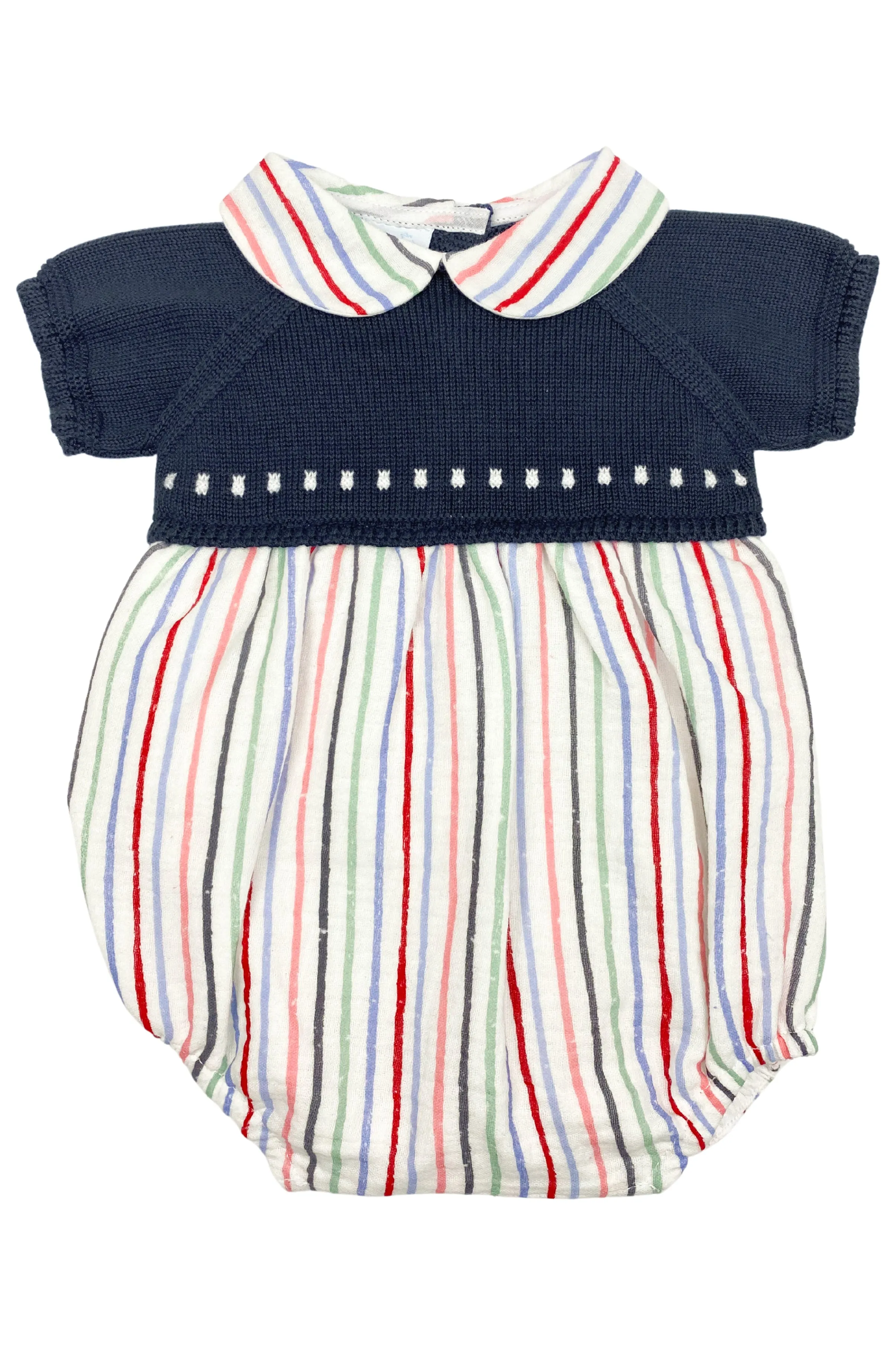 "Levi" Navy Half Knit Striped Romper