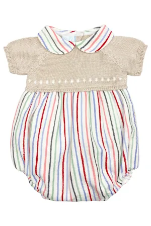"Levi" Stone Half Knit Striped Romper