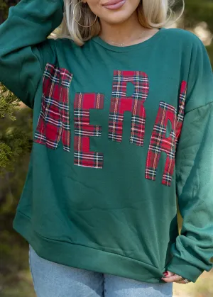 "MERRY" Plaid Green Pullover Top