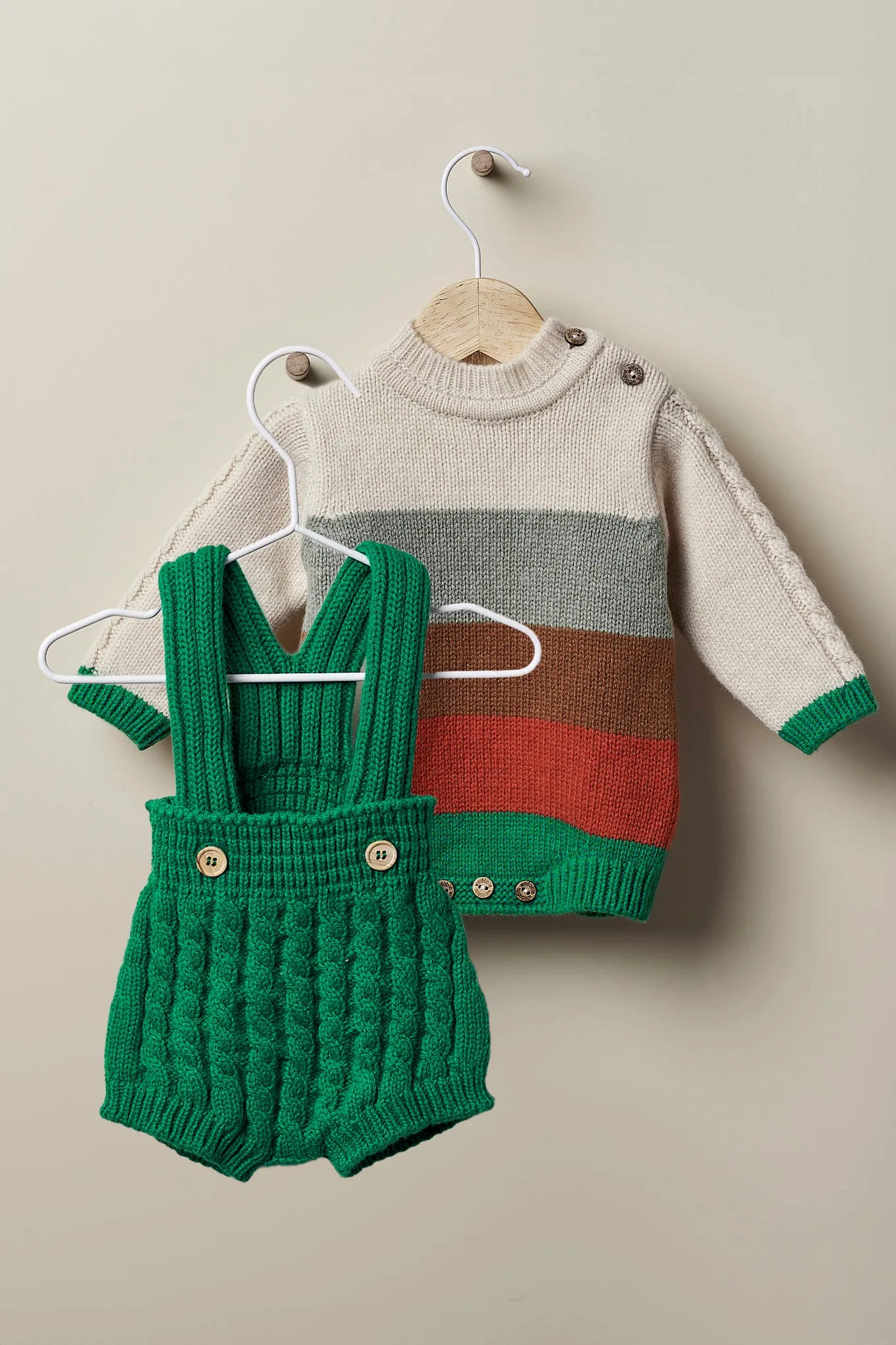 "Pedro" Beige & Green Stripe Cashmere Knit Outfit