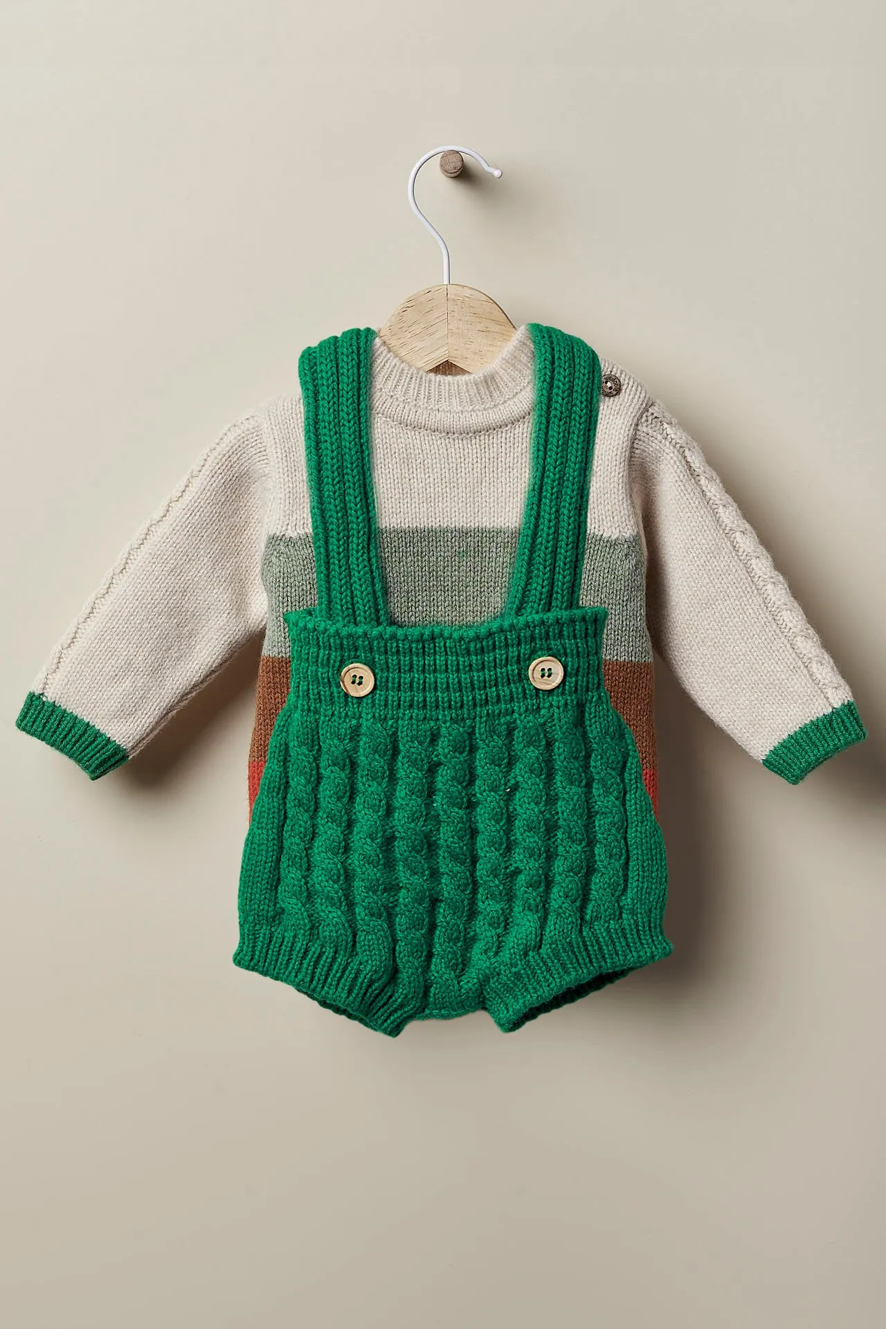 "Pedro" Beige & Green Stripe Cashmere Knit Outfit