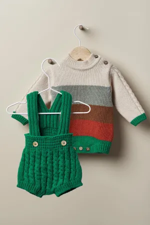 "Pedro" Beige & Green Stripe Cashmere Knit Outfit