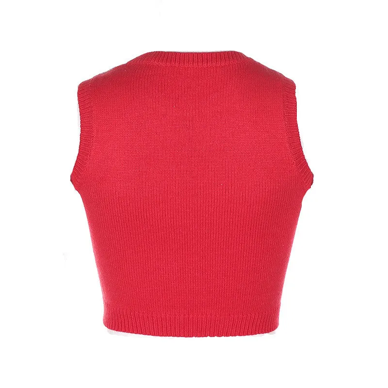 "RED DIAMOND CHECK SWEATER" CROP VEST N103004