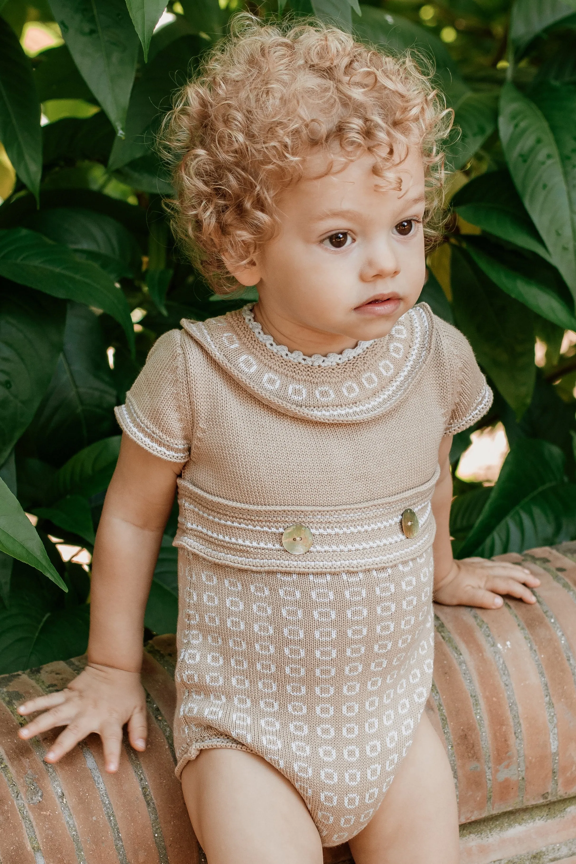 "William" Camel & Baby Blue Knit Romper