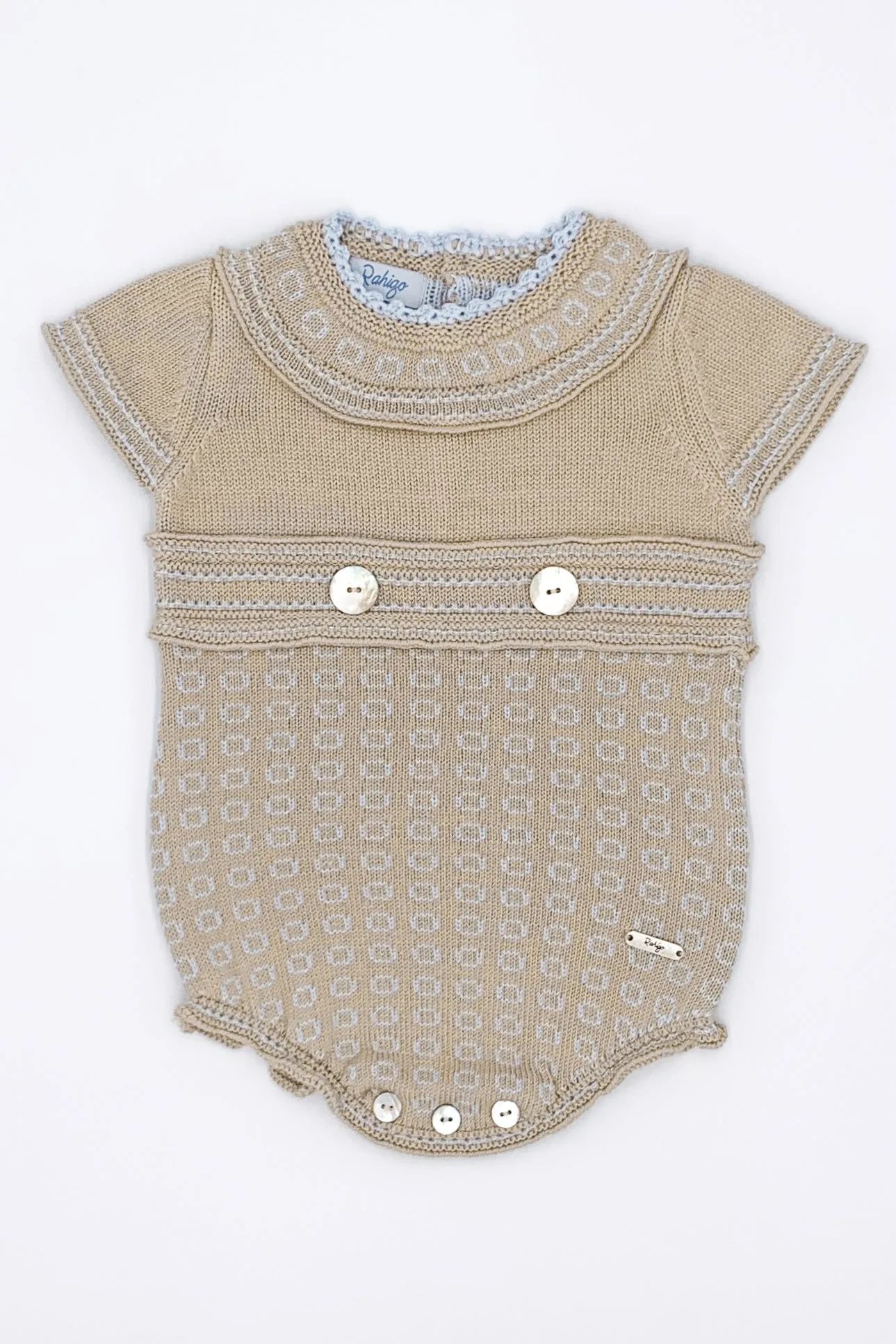 "William" Camel & Baby Blue Knit Romper