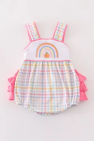 Rainbow Pumpkin Embroidery Plaid Girl Bubble