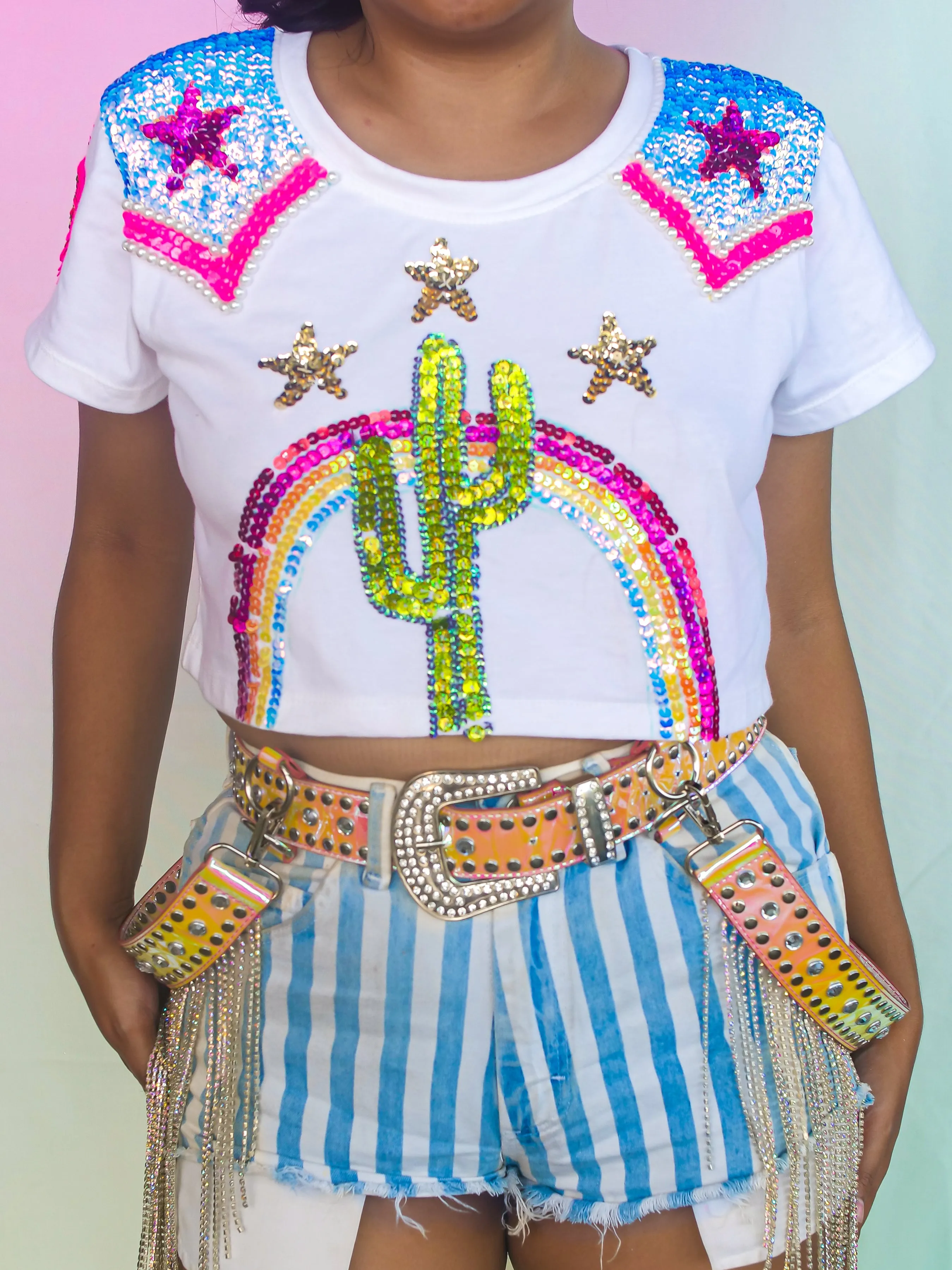 Rainbow Rodeo Crop Top (Black)