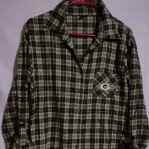 Rare Sexy NFL Green Bay Packers Football Flannel Plaid Sleep Shirt Nightgown Md
