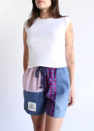 RCYCLD Plaid x Denim Combo Pieced Shorts