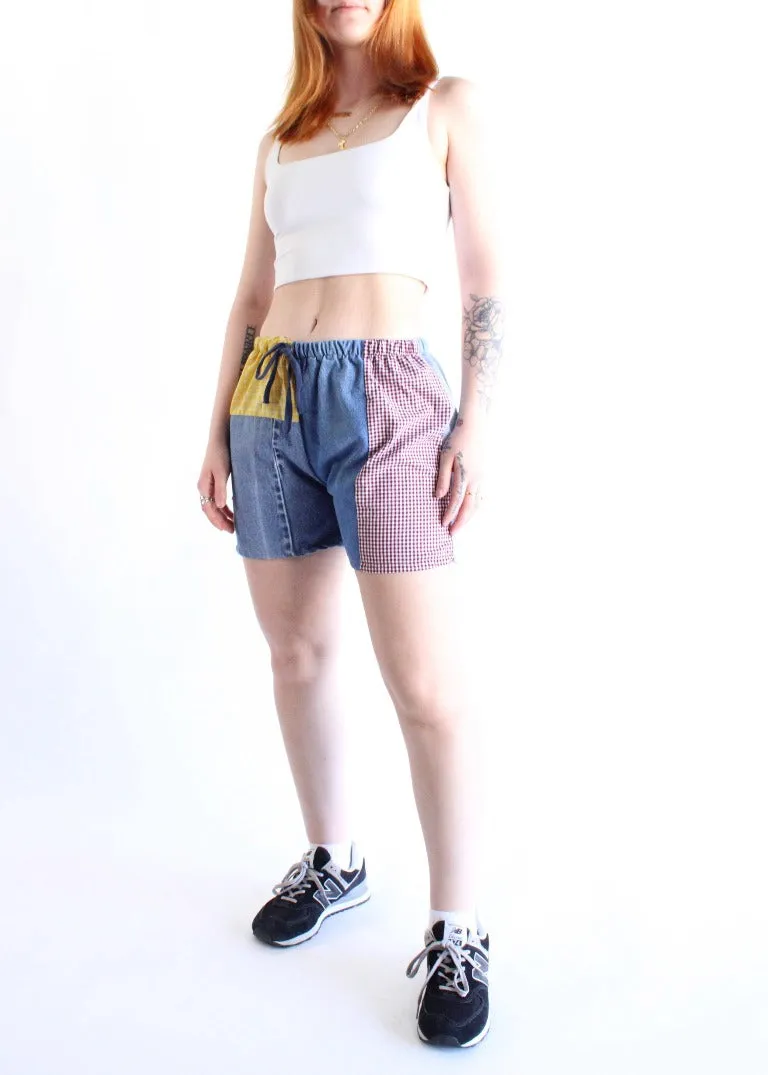 RCYCLD Plaid x Denim Combo Pieced Shorts
