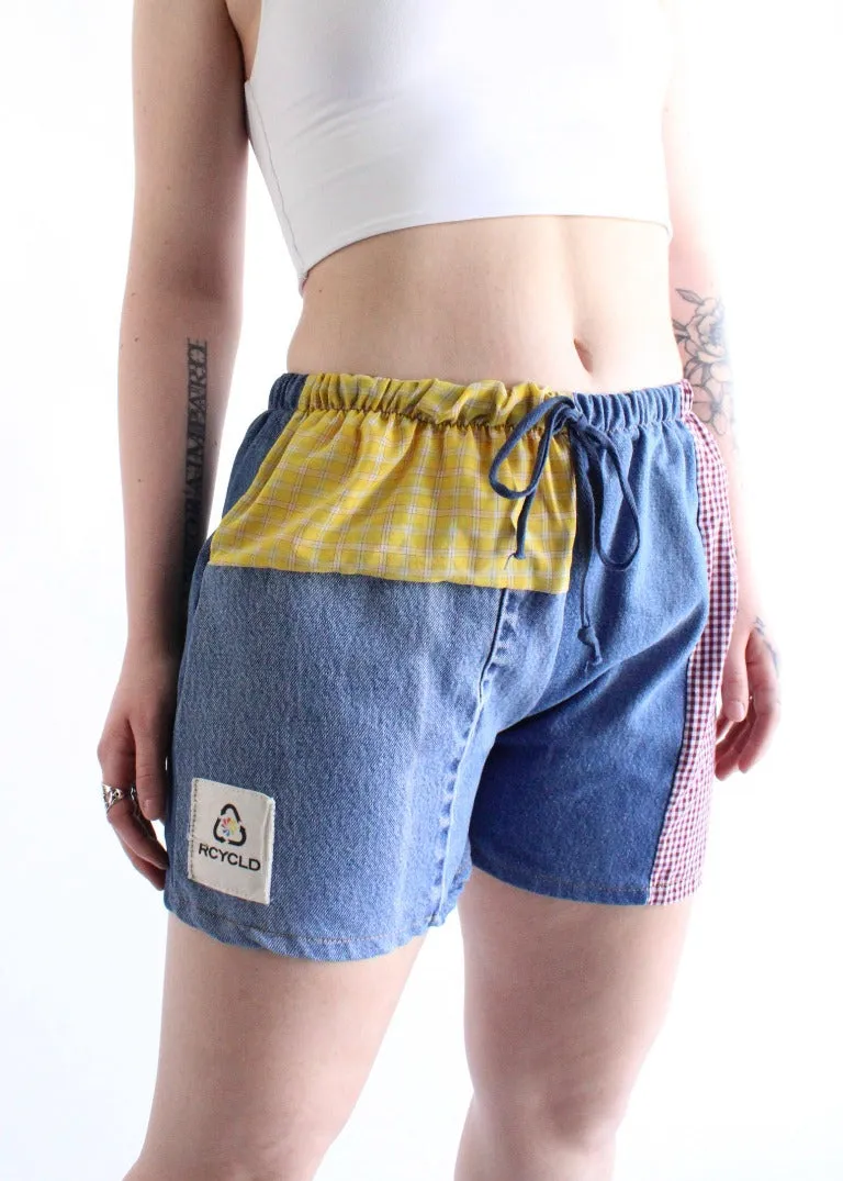 RCYCLD Plaid x Denim Combo Pieced Shorts