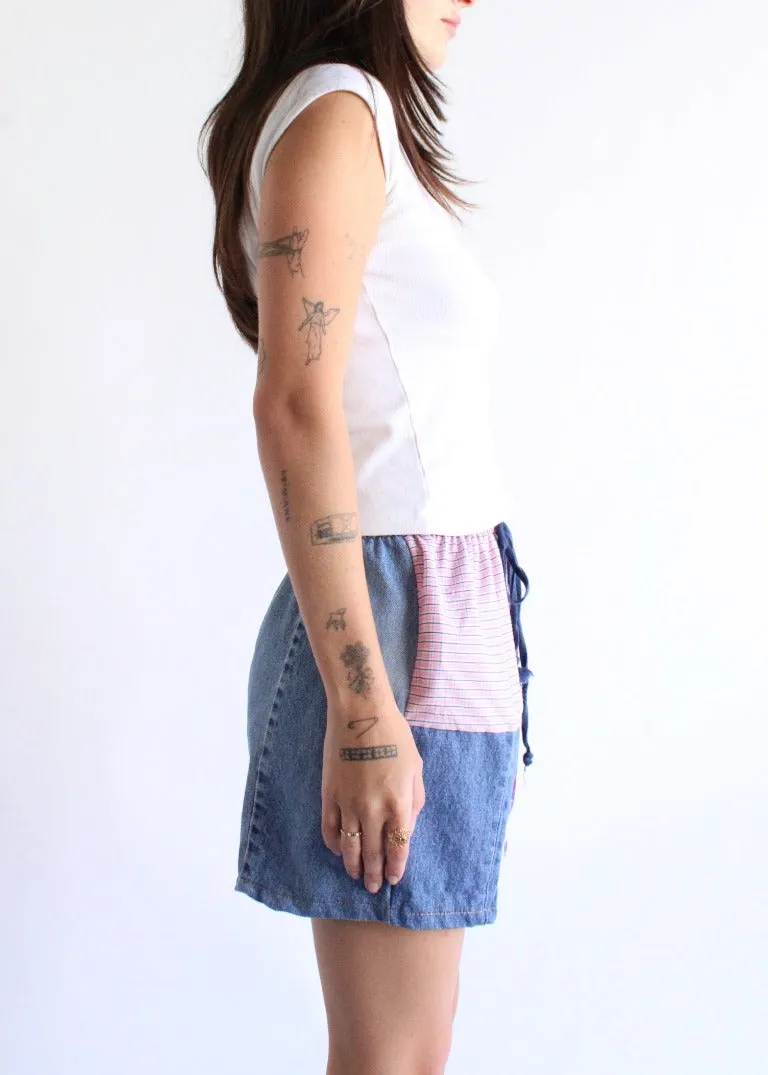 RCYCLD Plaid x Denim Combo Pieced Shorts