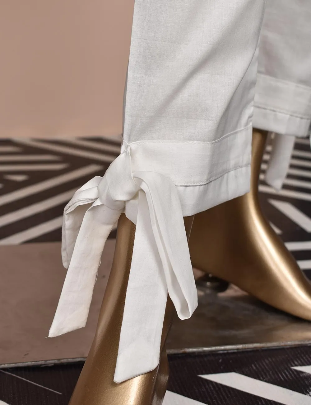 Ready To Wear Cotton Trouser With Bow Bottom - Chicsta (CT-10-White)
