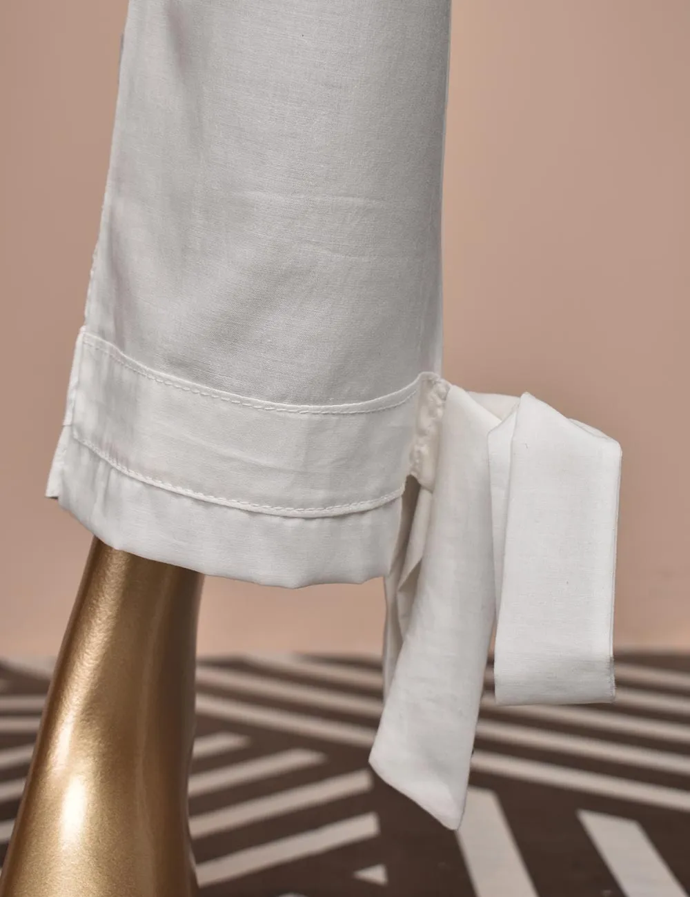 Ready To Wear Cotton Trouser With Bow Bottom - Chicsta (CT-10-White)