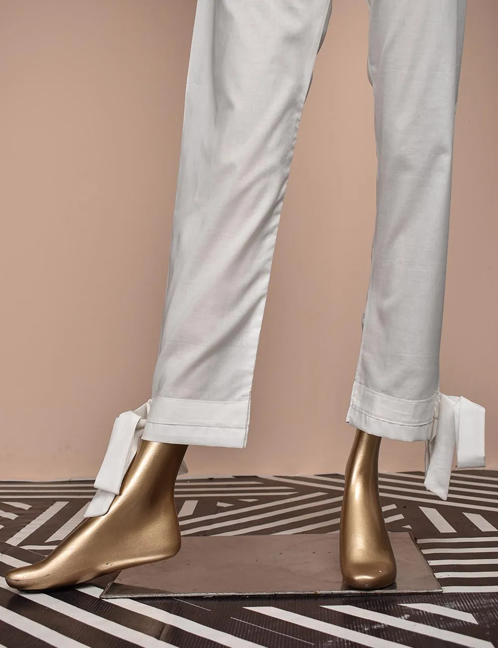 Ready To Wear Cotton Trouser With Bow Bottom - Chicsta (CT-10-White)