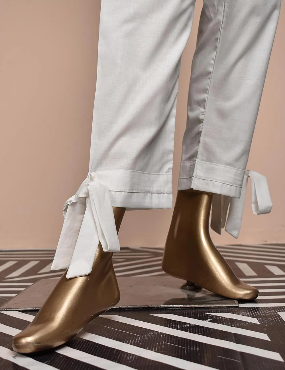 Ready To Wear Cotton Trouser With Bow Bottom - Chicsta (CT-10-White)