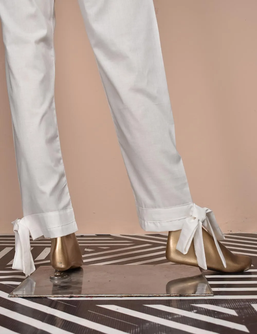 Ready To Wear Cotton Trouser With Bow Bottom - Chicsta (CT-10-White)