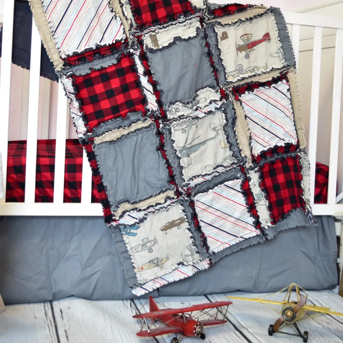 Red Airplane Crib Bedding for Baby Boy Nursery