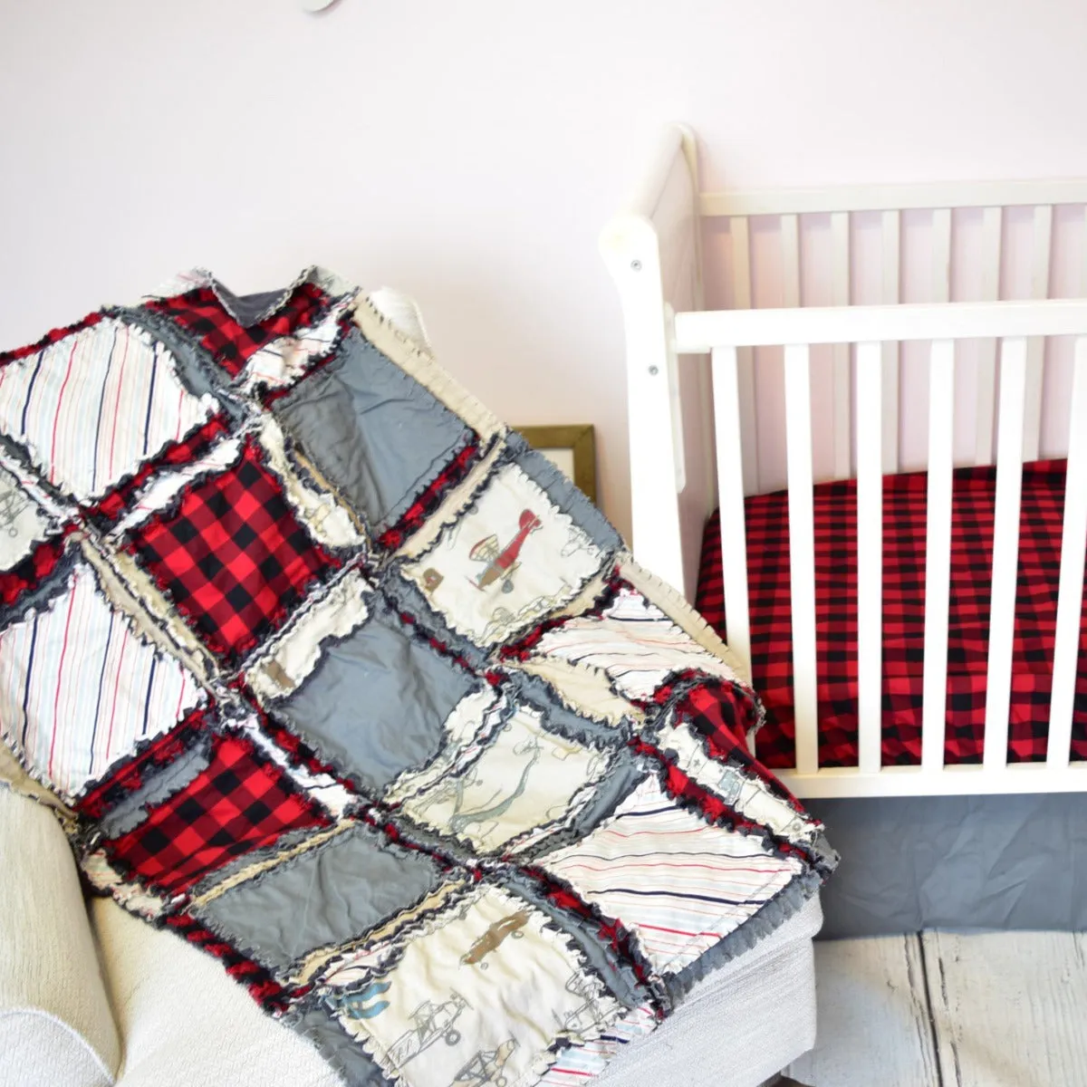 Red Airplane Crib Bedding for Baby Boy Nursery