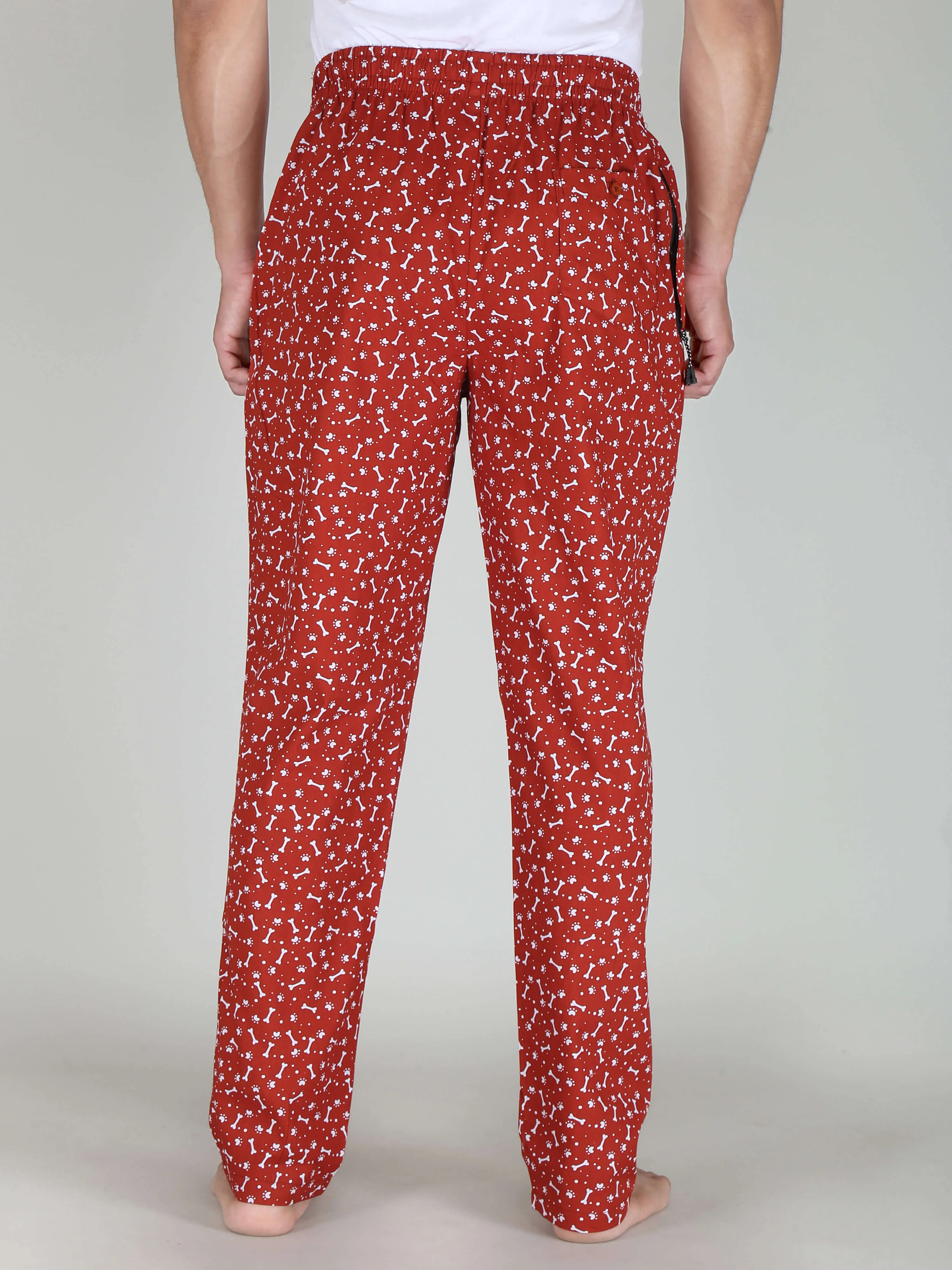 Red Bone Printed Cotton Pajamas For Men