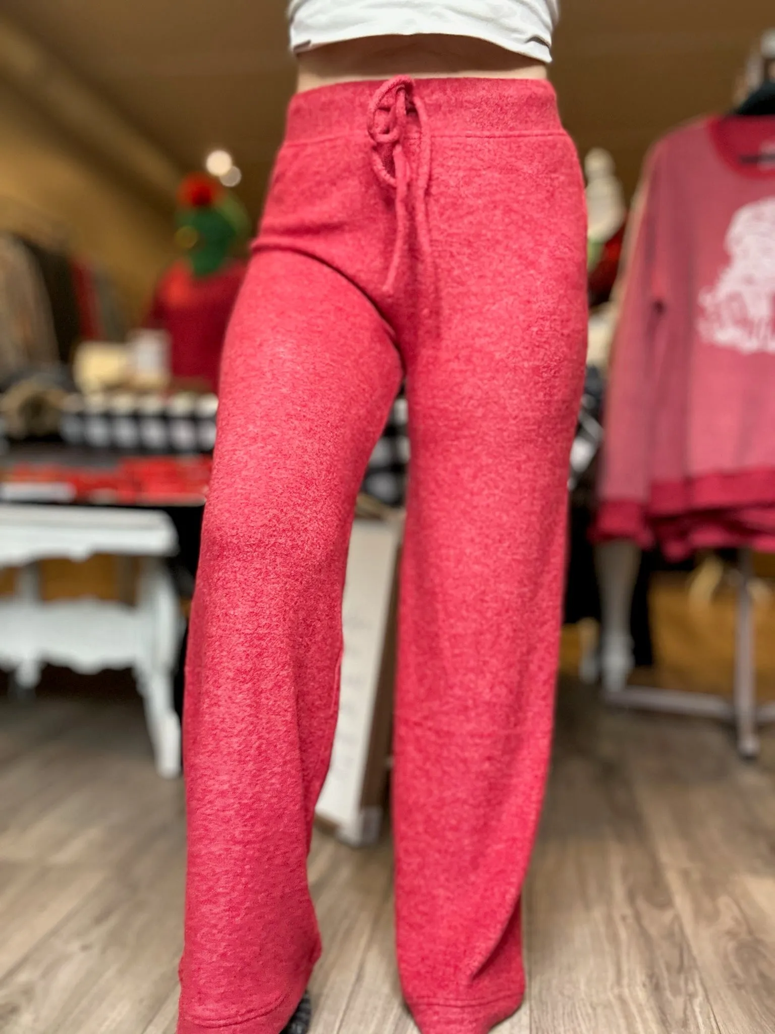 Red Brushed Wide Leg Pants